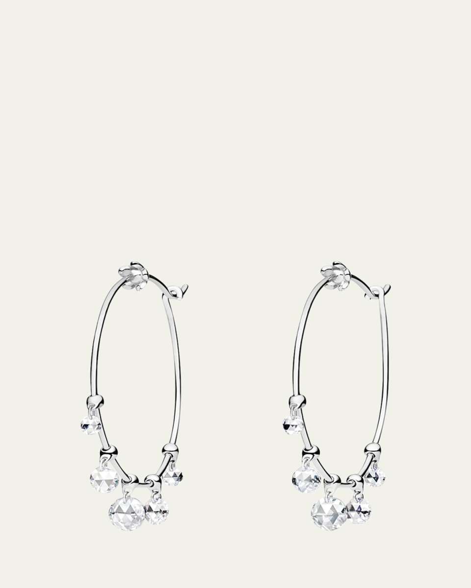 Wind Chimes Hoop Earrings in 18K White Gold & White Diamonds